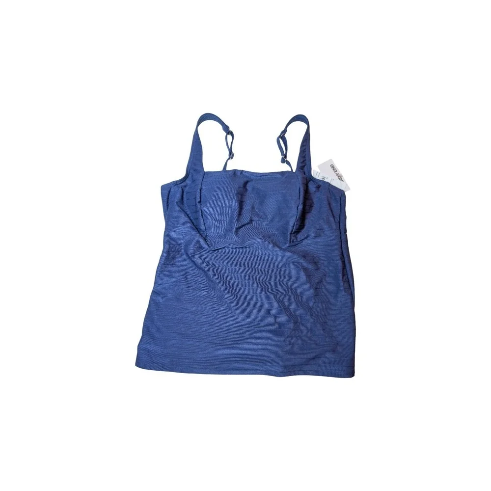 ⭐D2 Lands' End Women's Ribbed Square Neck Tankini - Navy Blue Size‎ 10
